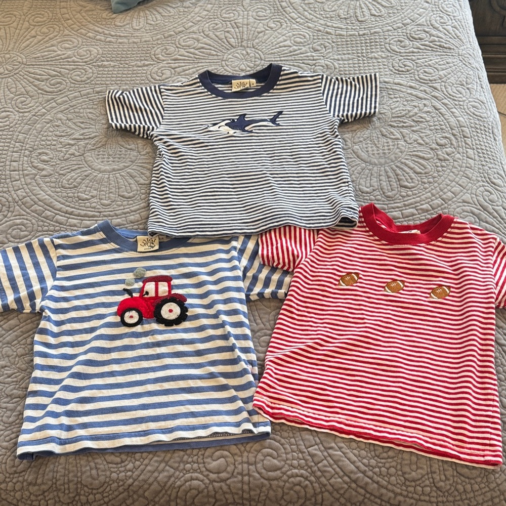Lot of 3 Luigi Kids Embroidered Striped T-Shirts 4T